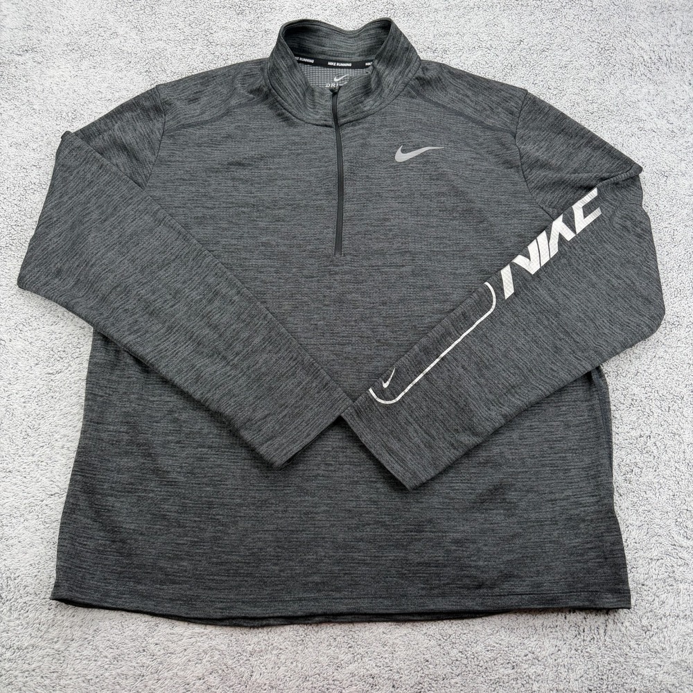 Nike Running Pullover Mens XL Gray 1/4 Zip Waffle Grid Mock Performance Swoosh